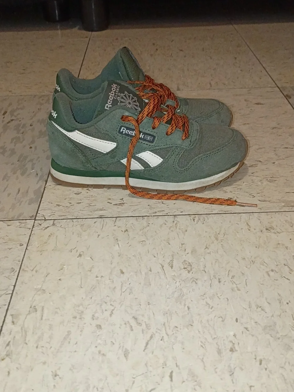 Reebok Kids Olive Green Sneakers with Orange Laces